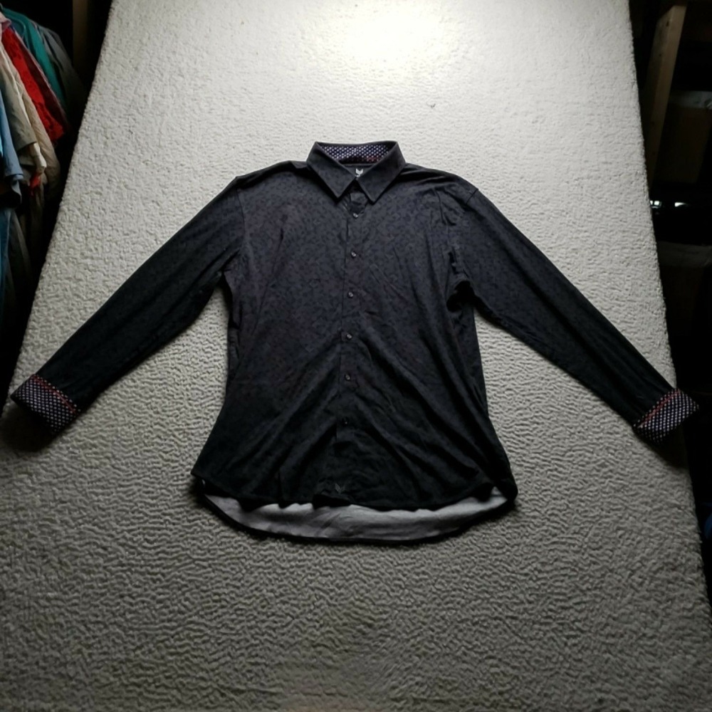 Buttercloth Dress Shirt Mens XL Black Geometric Regular Fit Long Sleeve Cotton